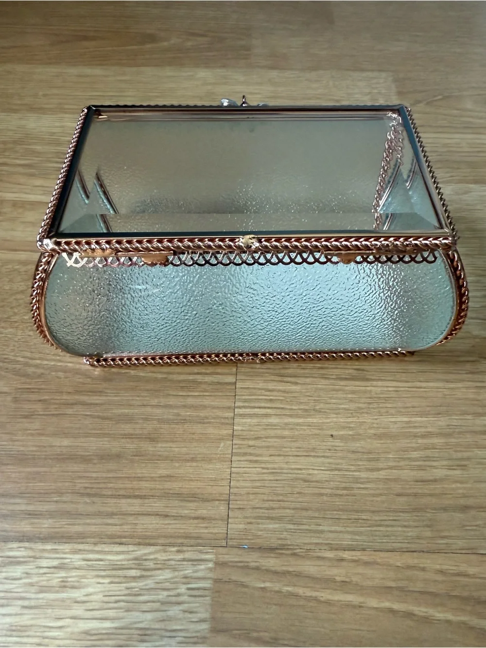 Nicole Miller Rose Gold Glass Jewelry Box with Crystal Bow Accent